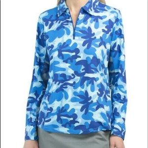 IBKUL Top Camo Royal Preppy Polo Zip Neck Shirt Long Sleeve XS 2XL Tennis resort